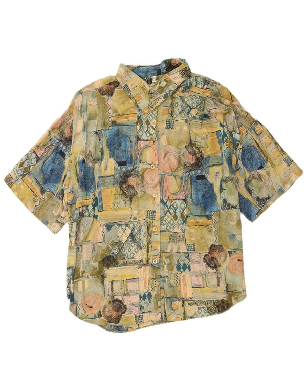 Koszula damska z krótkim rękawem w stylu vintage UK 18 XL Zielona patchworkowa wiskoza