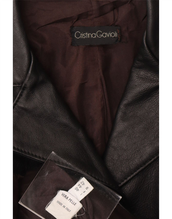 CRISTINA GAVIOLI Womens Leather Coat IT 46 Large Black Leather Vintage Cristina Gavioli and Second-Hand Cristina Gavioli from Messina Hembry 