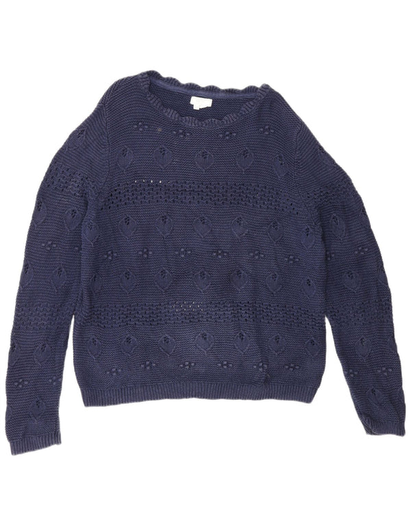 Damski sweter Fat Face z dekoltem w łódkę UK 14, duży, granatowy, bawełniany