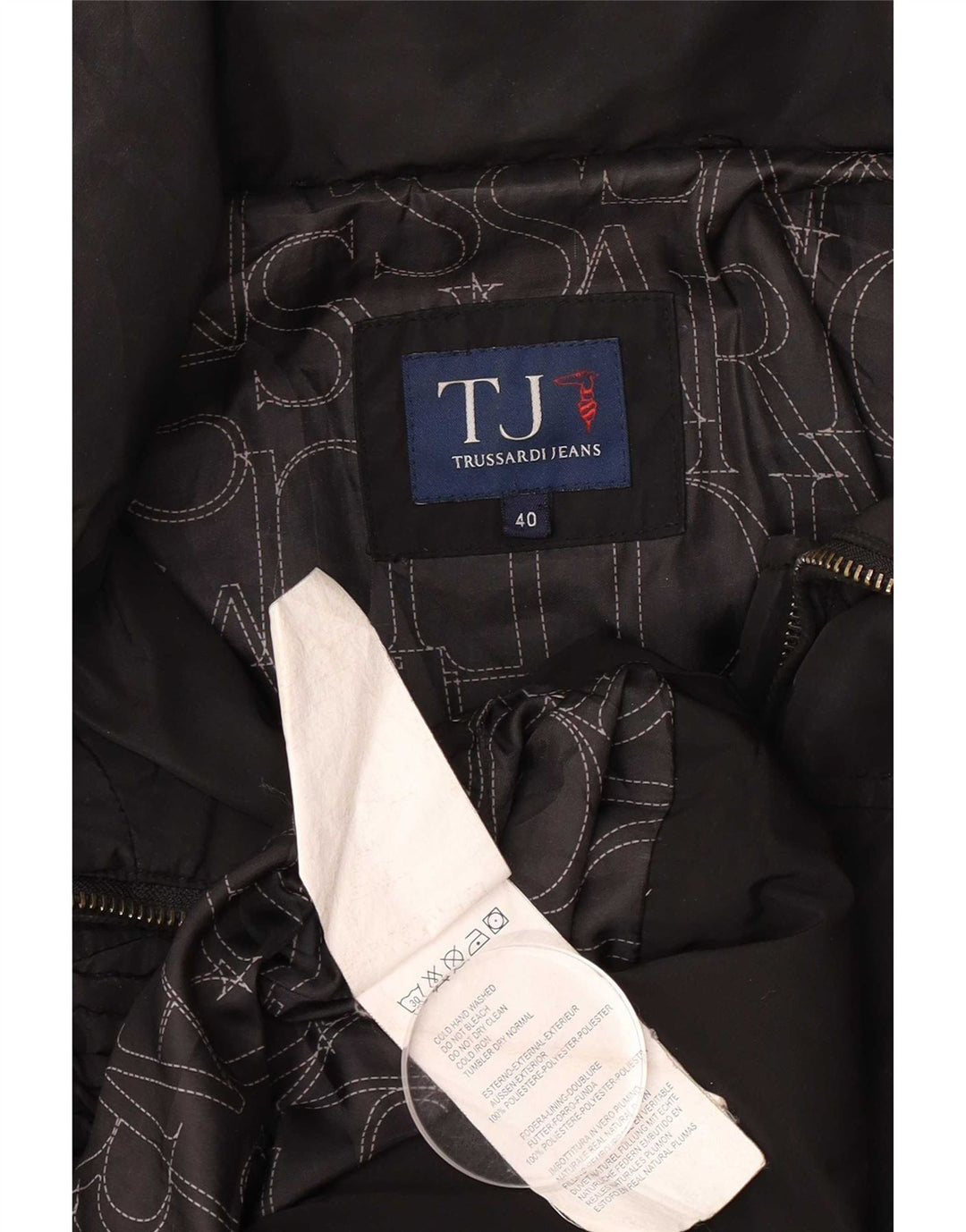 Damski ocieplany płaszcz Trussardi Jeans IT 40, mały, czarny poliester