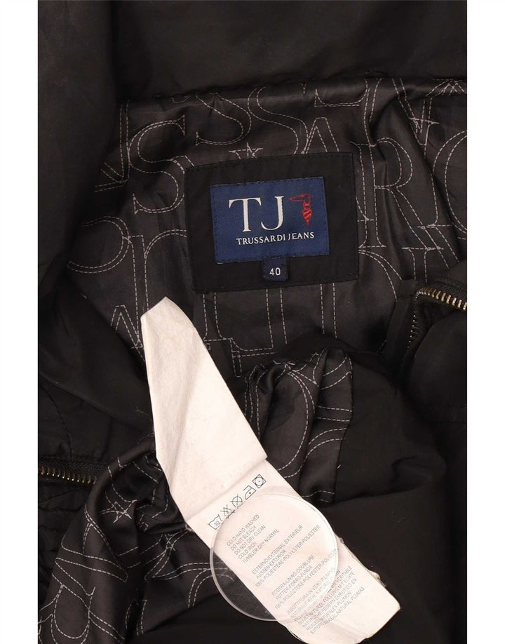 Damski ocieplany płaszcz Trussardi Jeans IT 40, mały, czarny poliester