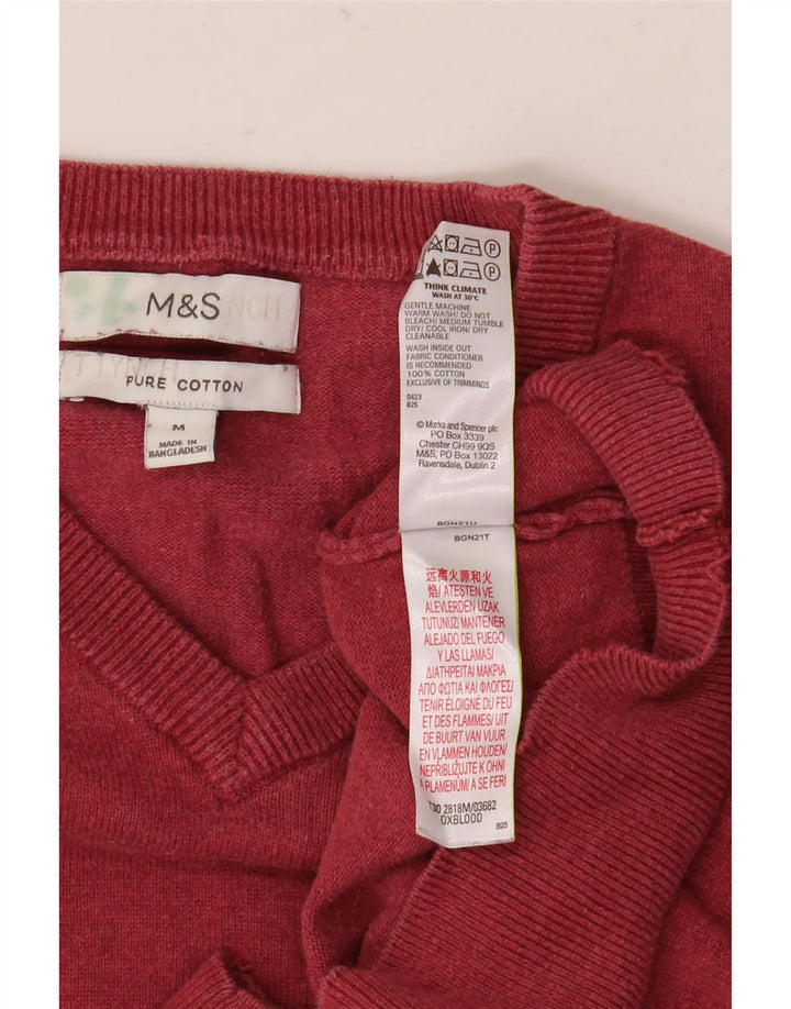 Marks & Spencer Męski sweter z dekoltem w kształcie litery V, średniej wielkości bordowy bawełniany