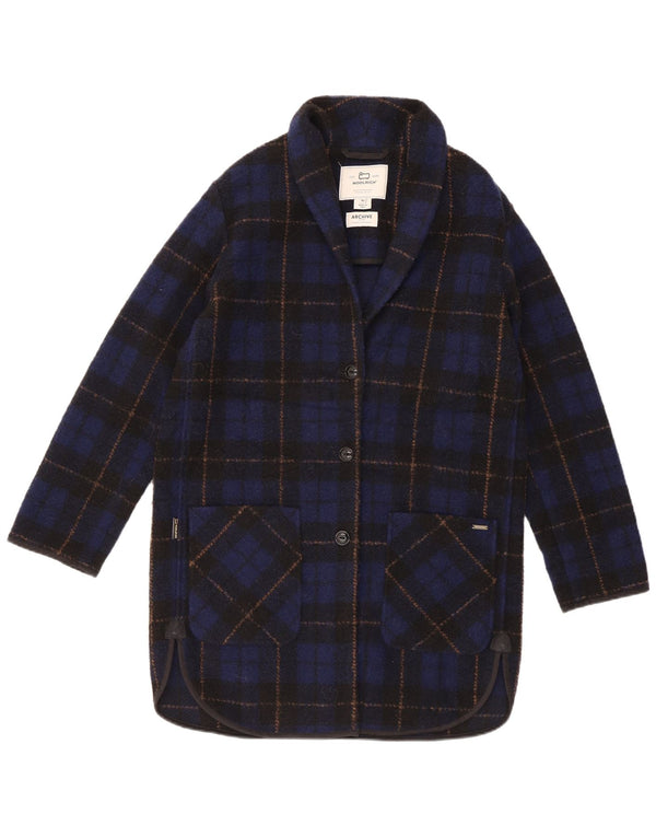 Damski płaszcz oversize Woolrich UK 6 XS z poliestru w granatową kratkę