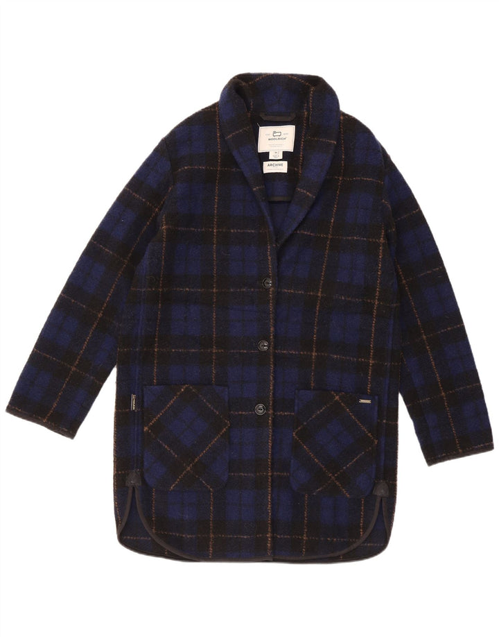 Damski płaszcz oversize Woolrich UK 6 XS z poliestru w granatową kratkę