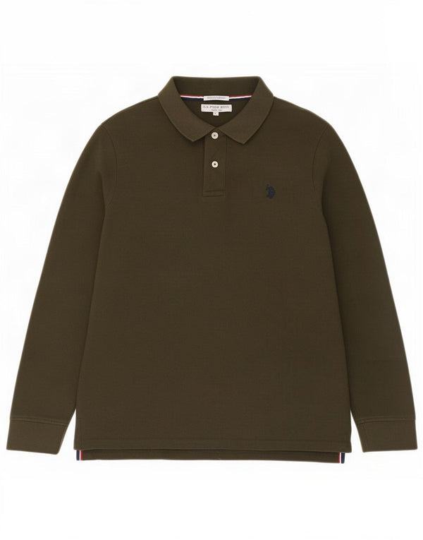 U.S. Polo Assn. Mens Long Sleeve Regular Fit Polo Shirt Large Khaki Cotton