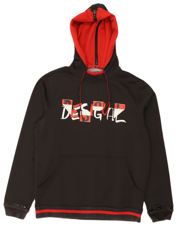 Męski sweter z kapturem i grafiką Desigual XL, czarny, poliester z blokami kolorów