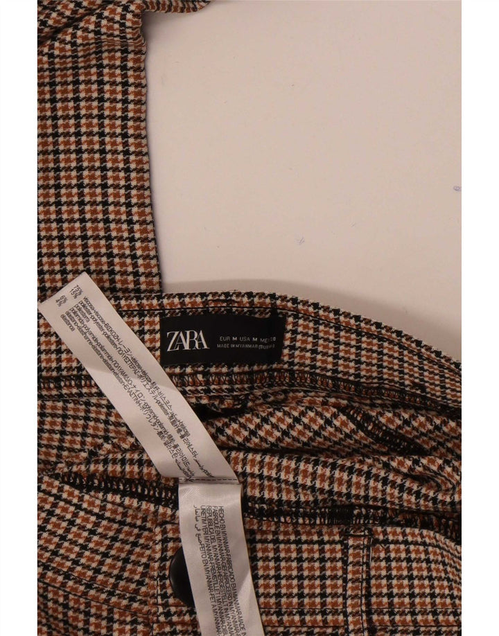 Damskie spodnie typu slim casual Zara, średnie W28 L27, brązowa wiskoza w pepitkę