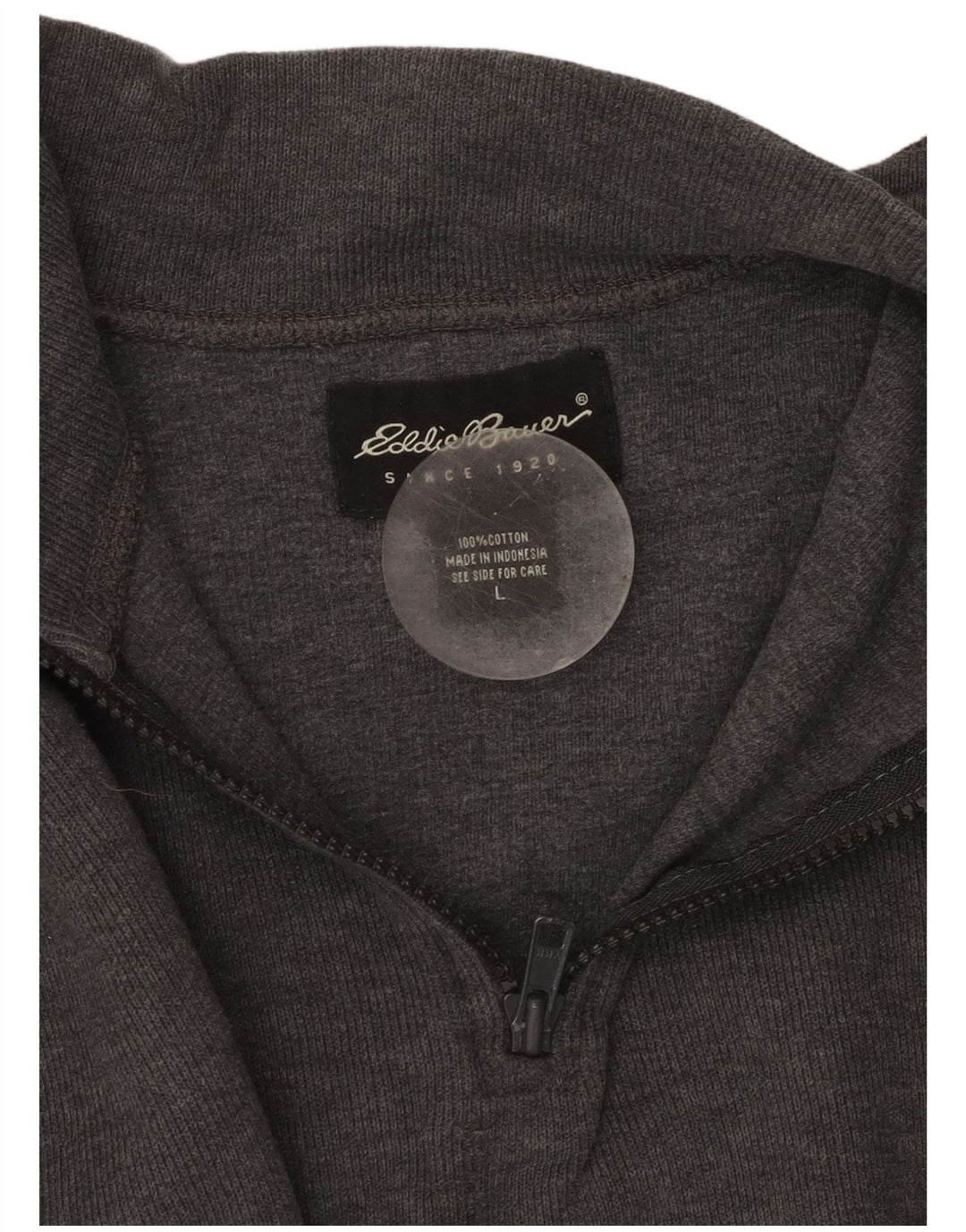 EDDIE BAUER Męski sweter z zamkiem błyskawicznym, duży, szary, bawełniany z blokami kolorów