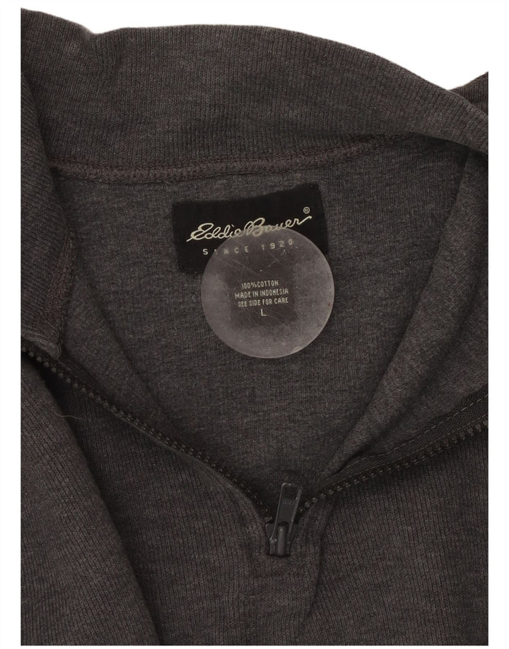 EDDIE BAUER Męski sweter z zamkiem błyskawicznym, duży, szary, bawełniany z blokami kolorów