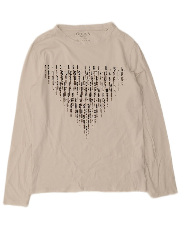 Guess Męski top slim fit z grafiką z długim rękawem XS, biały, bawełniany