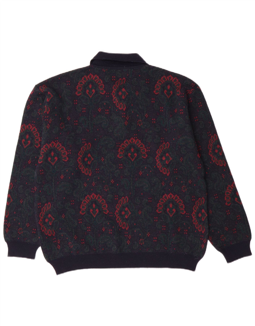 Męski sweter z dekoltem w stylu VINTAGE, średni granatowy, wełniany paisley