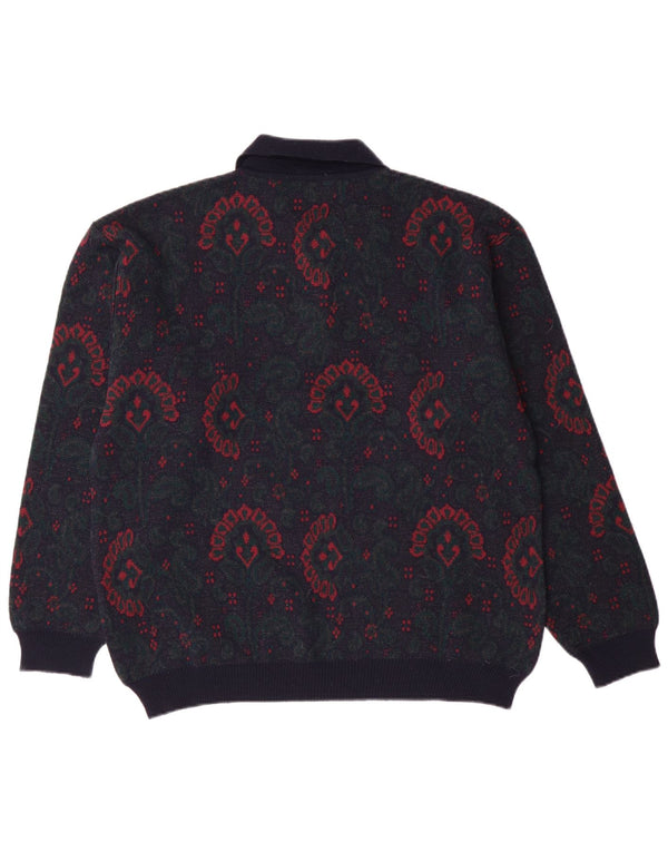 Męski sweter z dekoltem w stylu VINTAGE, średni granatowy, wełniany paisley