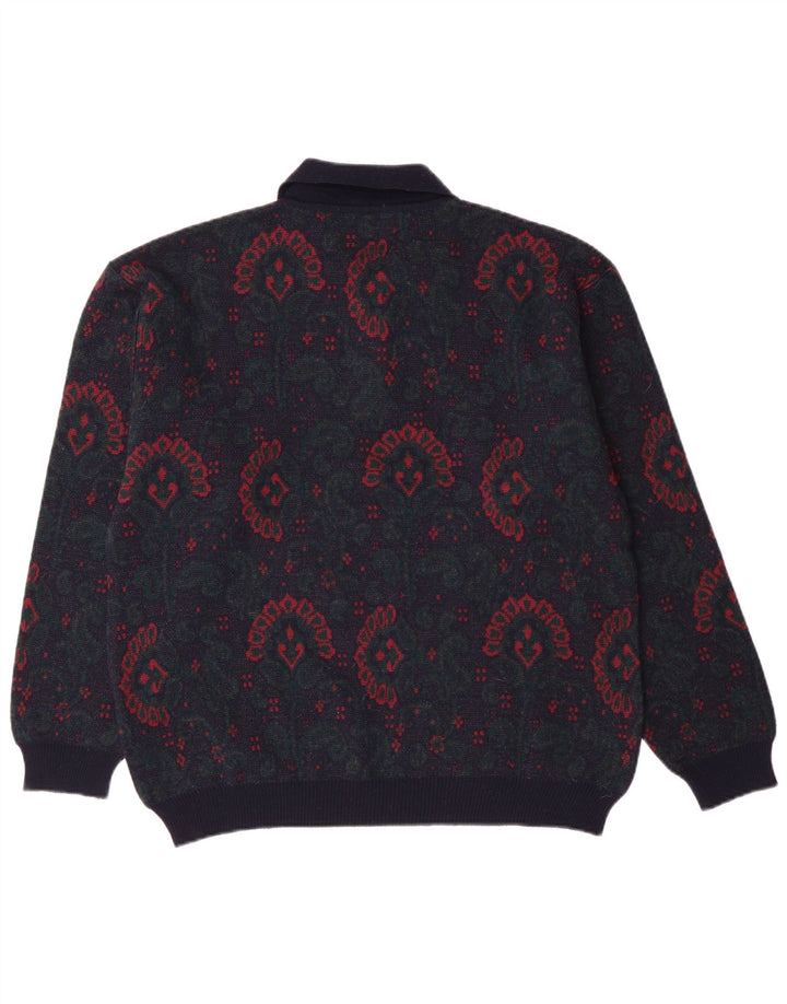 Męski sweter z dekoltem w stylu VINTAGE, średni granatowy, wełniany paisley