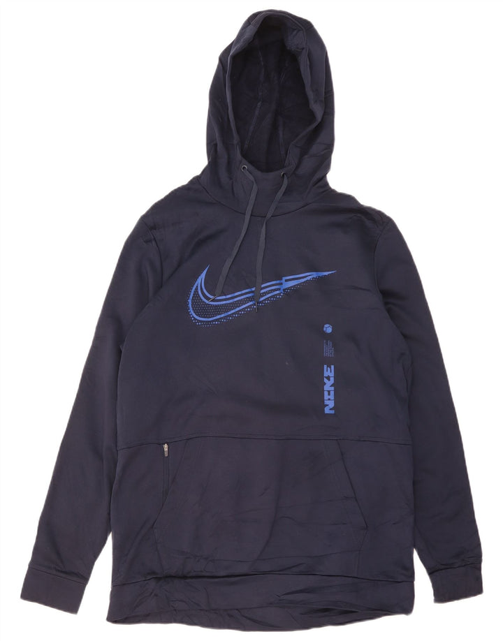 Męski sweter z kapturem i grafiką NIKE Dri Fit, duży, granatowy, poliestrowy