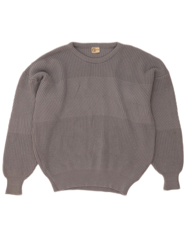 Męski sweter z okrągłym dekoltem w stylu vintage IT 50/52, duży, szary, wełniany