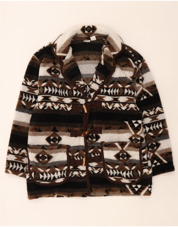 Vintage damski oversize'owy płaszcz z dzianiny UK 10/12 Small Brown Fair Isle