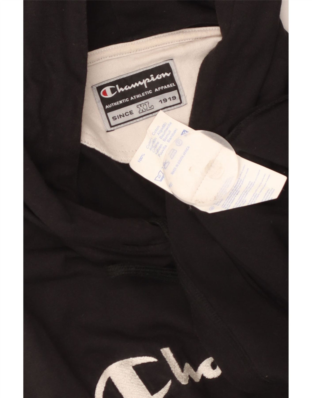 Męska kamizelka z kapturem i grafiką Champion XL, czarna, bawełniana