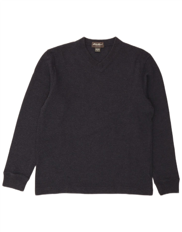 Męski sweter z dekoltem w kształcie litery V Eddie Bauer, mały, granatowy, bawełniany
