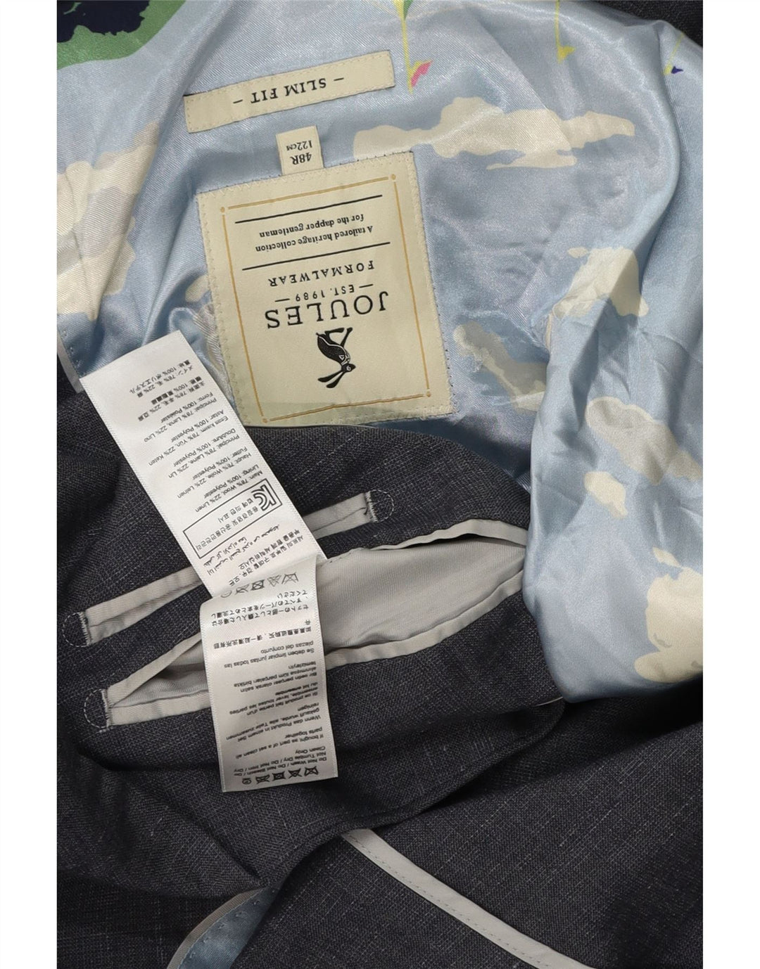 Męska marynarka zapinana na 2 guziki Joules Slim Fit UK 48 4XL Szara wełniana nakrapiana