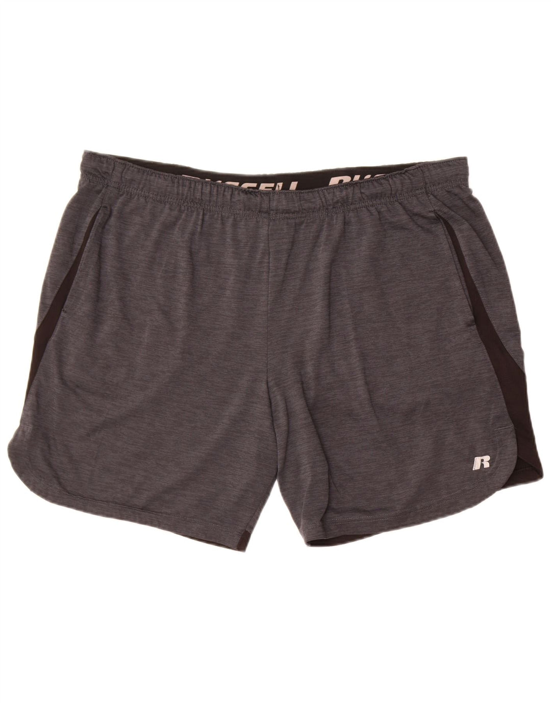 Męskie spodenki sportowe Russell Athletic, duże, szare, z blokami kolorów, z poliestru