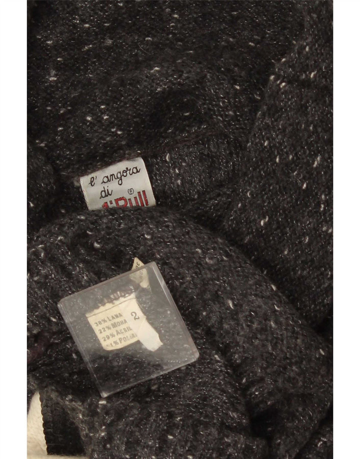 Sweter damski w stylu vintage z golfem UK 14, wełna w kolorze średniej czarnej