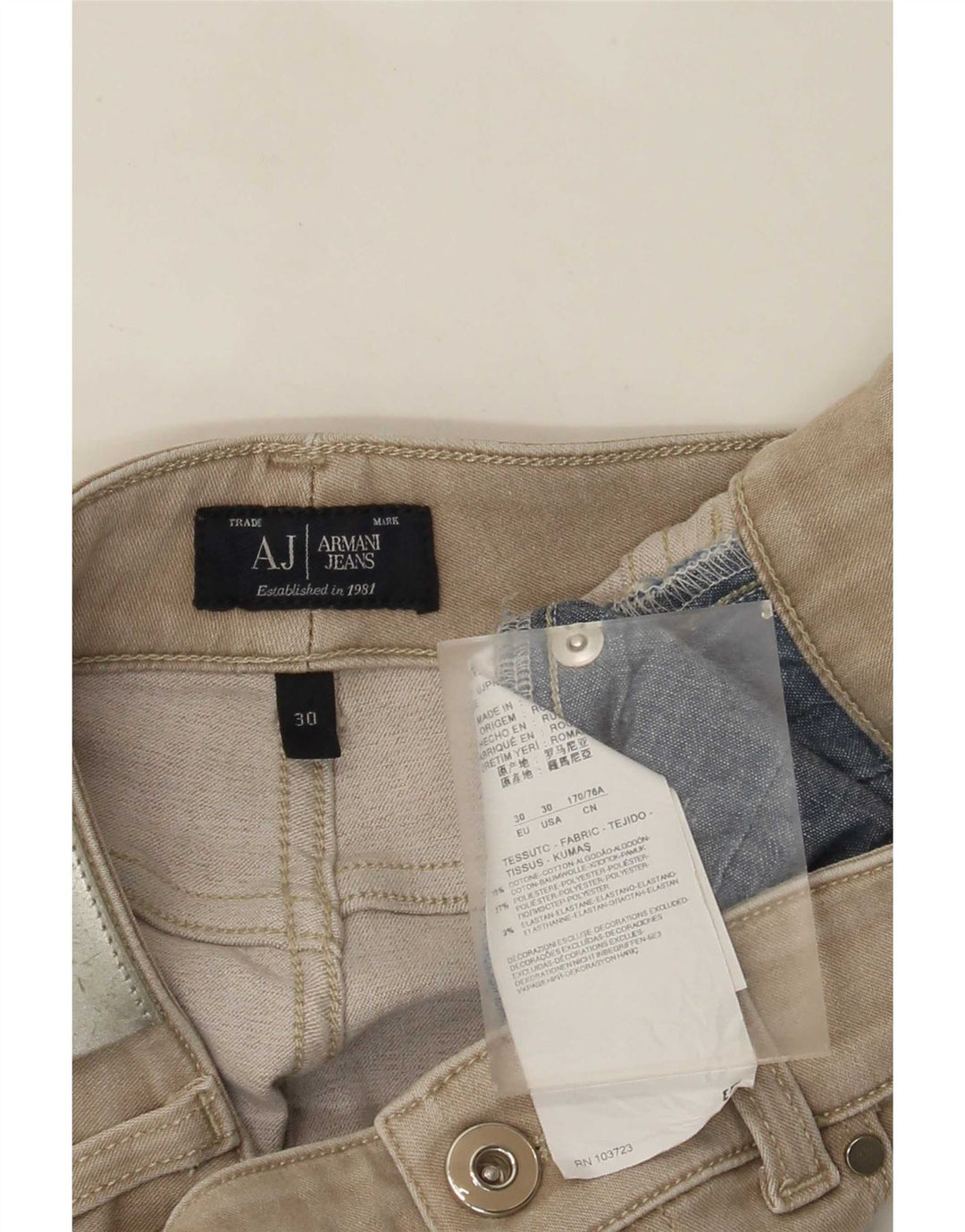 Damskie jeansy Armani Slim W30 L28 Beżowa bawełna