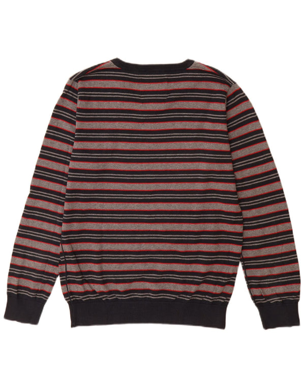Męski sweter Jack & Jones z dekoltem w kształcie litery V, bawełniany w średnie szare paski
