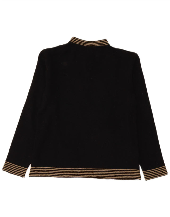 Sweter damski w stylu vintage z golfem UK 12, średnie czarne paski