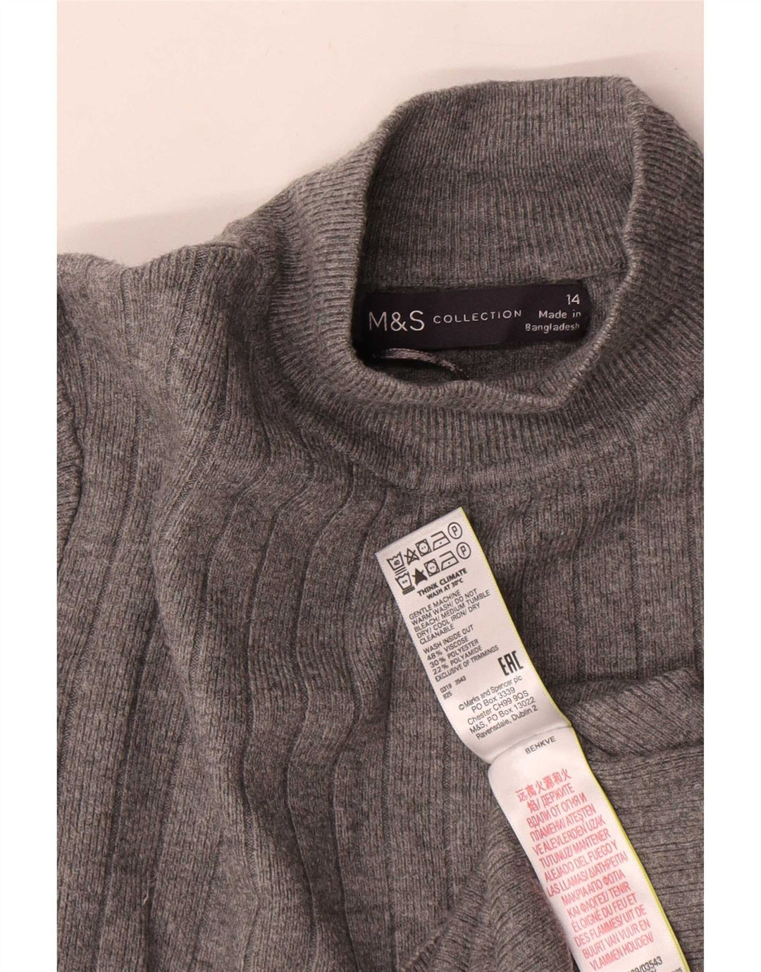 Marks & Spencer Damski sweter z golfem UK 14, duży, szary, wiskoza
