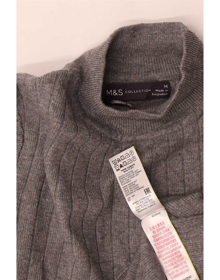 Marks & Spencer Damski sweter z golfem UK 14, duży, szary, wiskoza