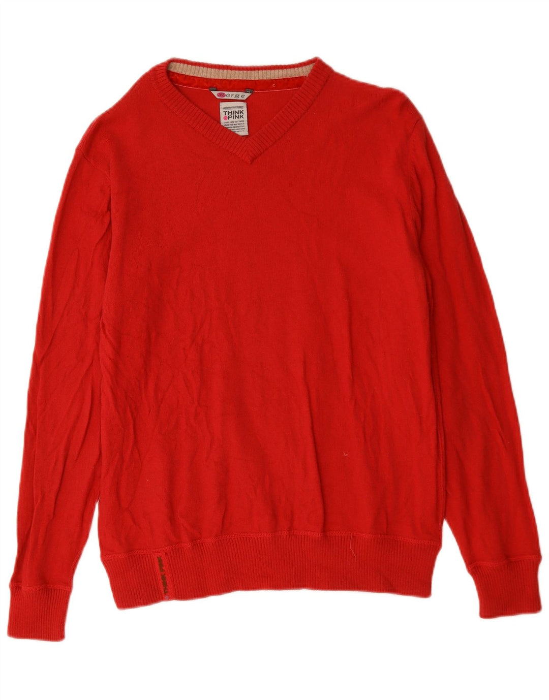 Think Różowy damski sweter z dekoltem w kształcie litery V, XL, czerwona wełna