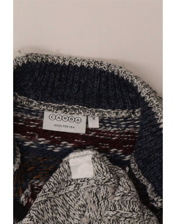 Canda Męski sweter z zamkiem błyskawicznym Średni szary Fair Isle akryl