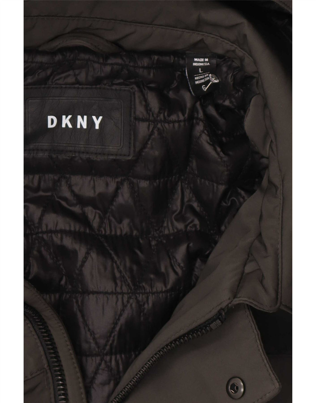 Dkny Męski ocieplany płaszcz z kapturem UK 40, duży, szary poliester
