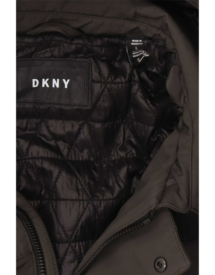 Dkny Męski ocieplany płaszcz z kapturem UK 40, duży, szary poliester