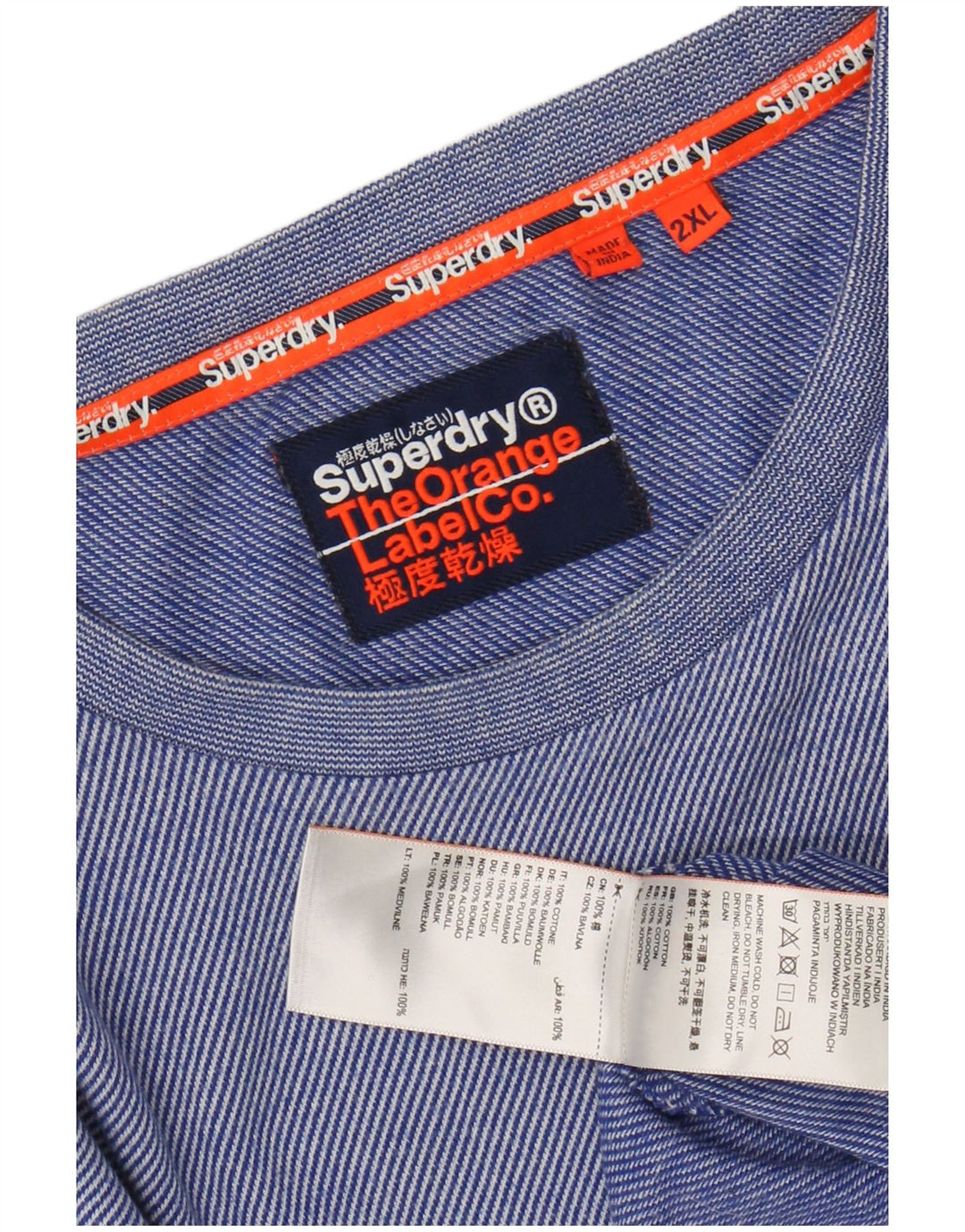 SUPERDRY Męski T-shirt Top 2XL Niebieski, bawełniany w prążki
