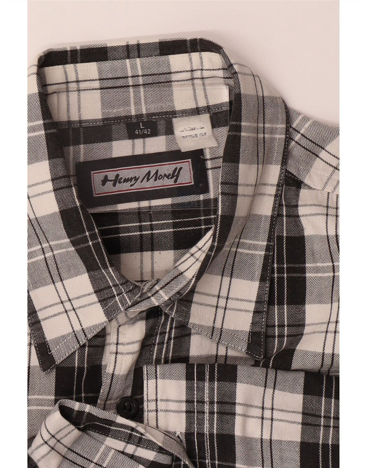 HENRY MORELL Mens Flannel Shirt Size 41/42 Large Black Check Cotton Vintage Henry Morell and Second-Hand Henry Morell from Messina Hembry 