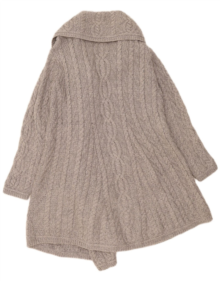 Damski sweter rozpinany o przedłużonym kroju Aran Crafts UK 12 Średni szary Wełna Merino