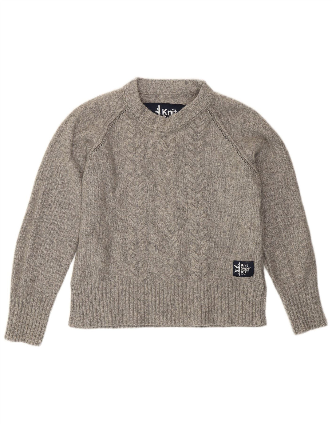 Damski sweter z okrągłym dekoltem Superdry UK 10, mały, szary, wełniany
