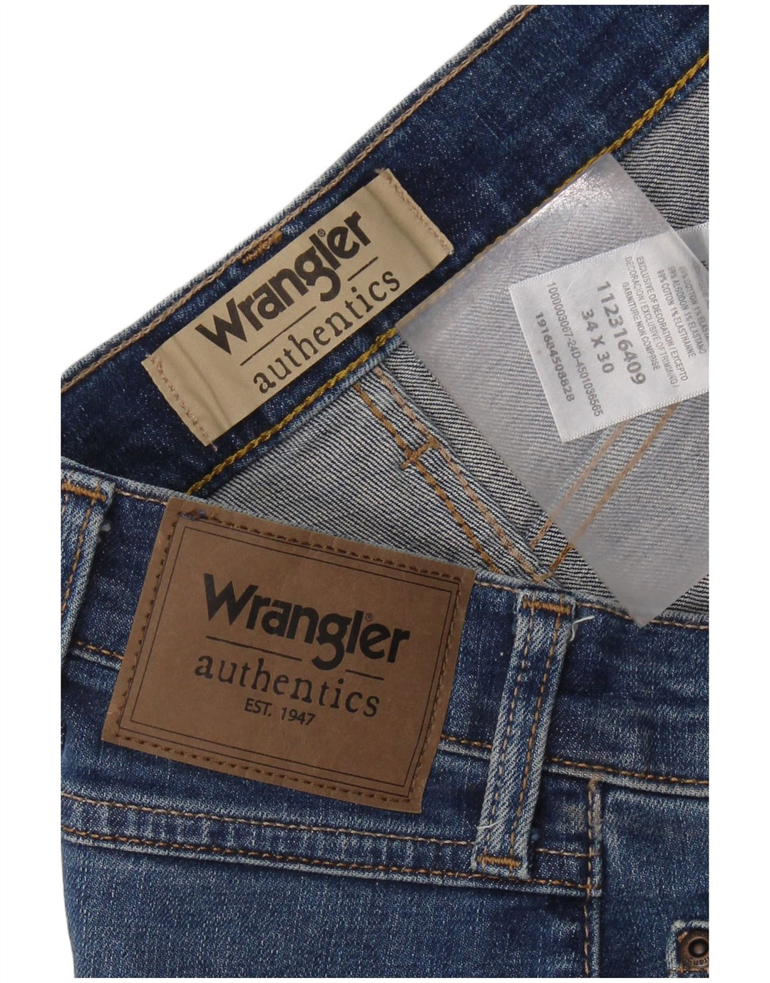 WRANGLER Męskie proste dżinsy W34 L30 Niebieskie, bawełniane