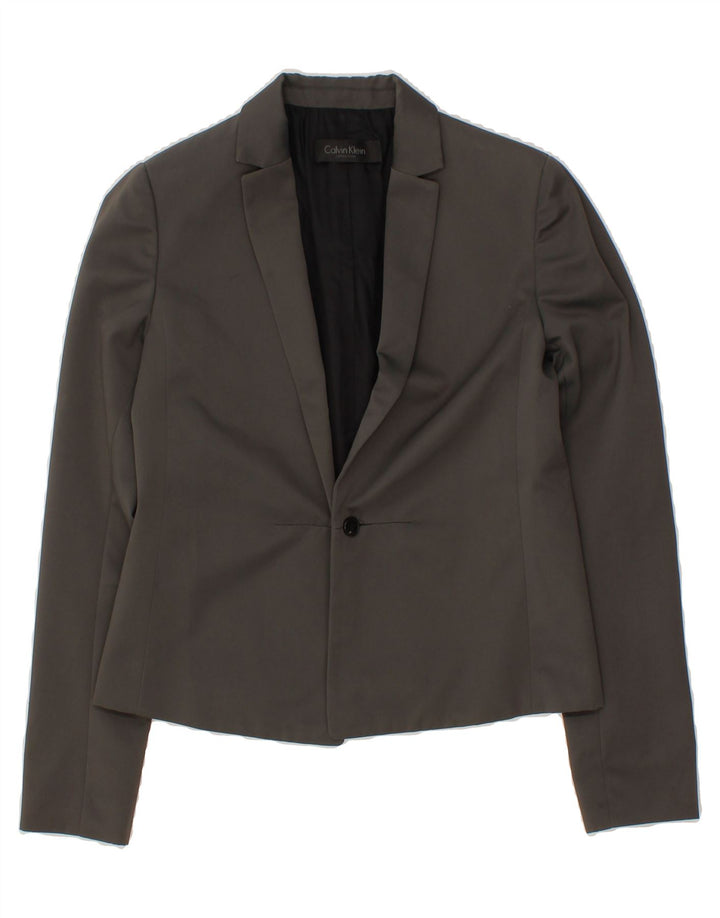 CALVIN KLEIN Womens 1 Button Blazer Jacket US 4 Small Grey Polyester Vintage Calvin Klein and Second-Hand Calvin Klein from Messina Hembry 
