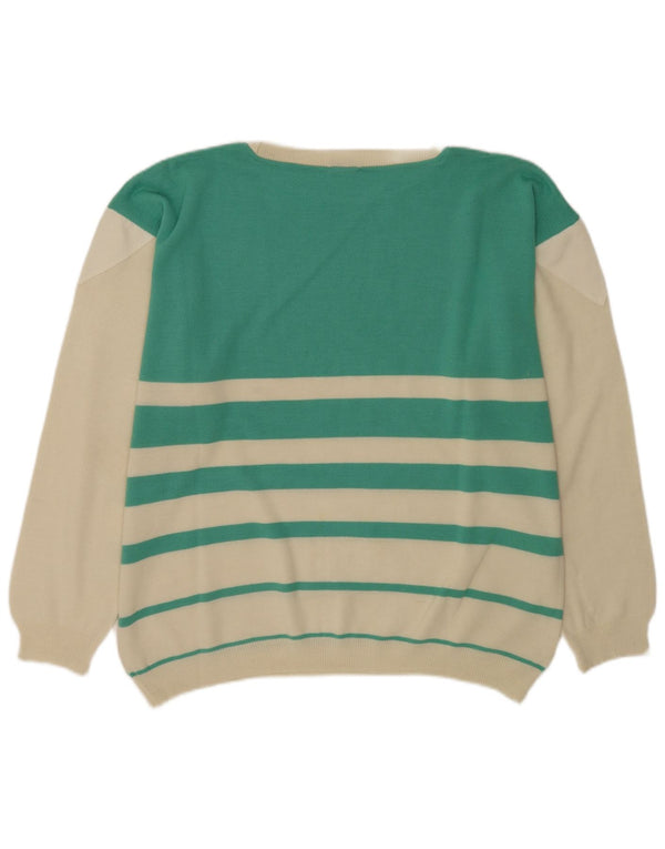 Vintage męski sweter z dekoltem w łódkę XL, wełniany w zielone paski