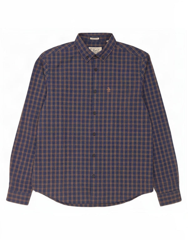 Koszula flanelowa męska Penguin Heritage Slim Fit, duża, bawełniana w granatową kratę