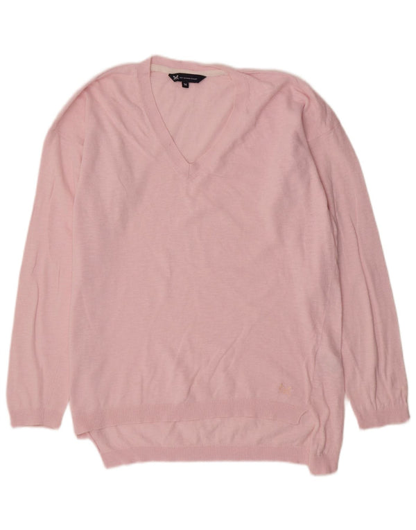 Crew Clothing Damski sweter z dekoltem w kształcie litery V, UK 14, duży, różowy, bawełniany
