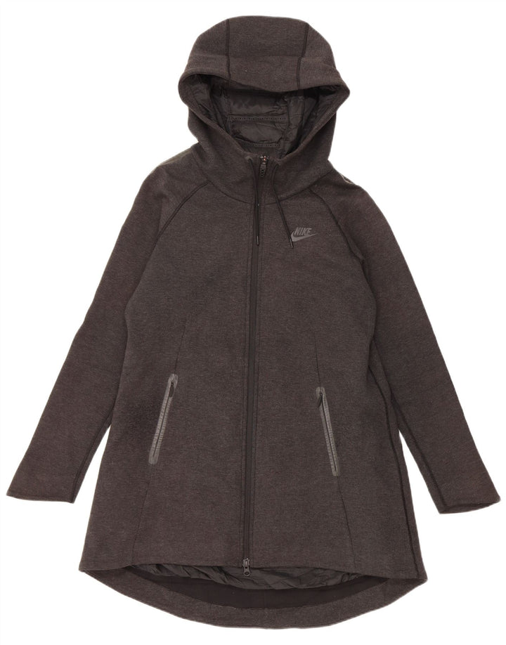 Damski, oversize'owy płaszcz wiatrówkowy NIKE z kapturem UK 10, mały, szary poliester