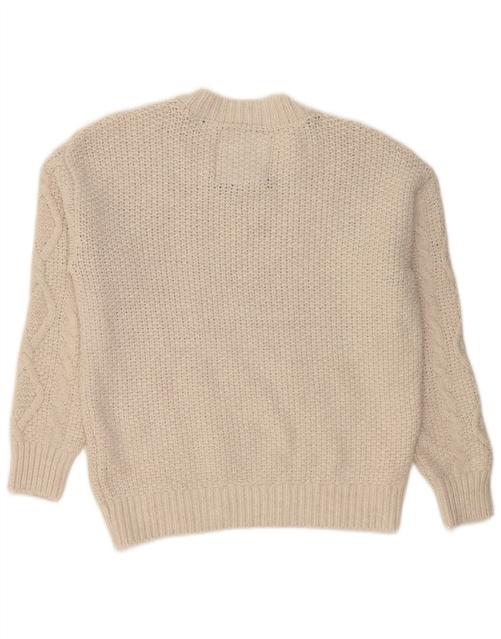 Damski sweter oversize Superdry z okrągłym dekoltem UK 12, średni złamanej bieli