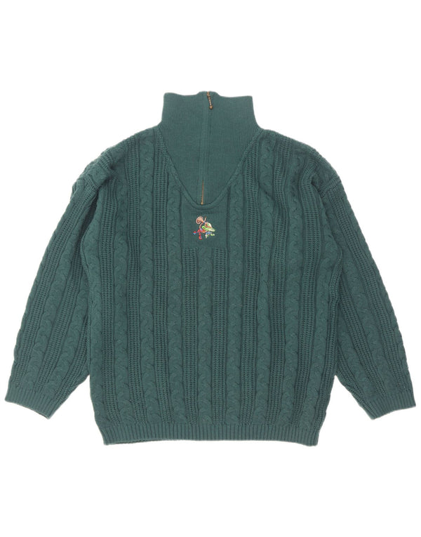 Vintage męski sweter z zamkiem błyskawicznym UK 38/40 średni zielony poliakryl