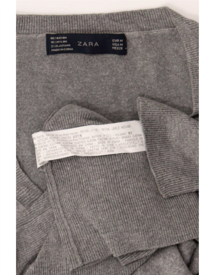 Sweter damski Zara z dekoltem w kształcie litery V, UK 12, średnioszary, sztuczny jedwab