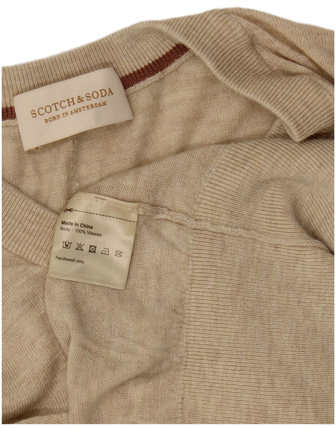 Sweter damski SCOTCH & SODA z dekoltem w kształcie litery V, UK 14, średni beż, wiskoza