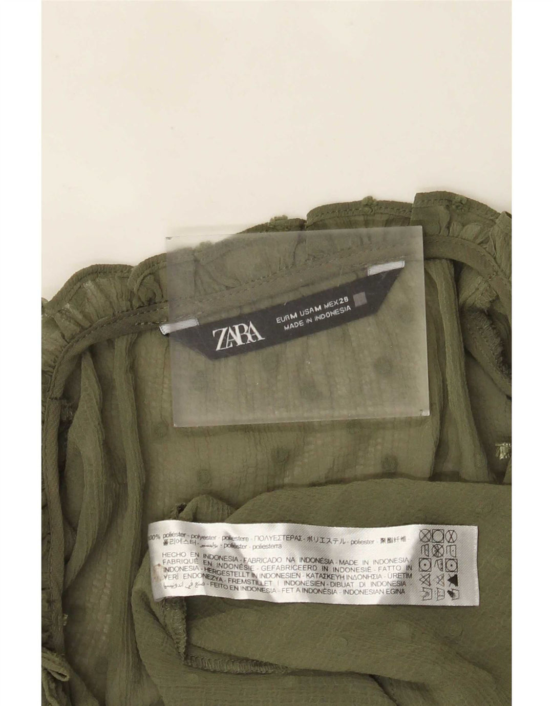 Damska bluzka z prześwitującym rękawem 3/4 Zara UK 14 Medium Khaki w cętki