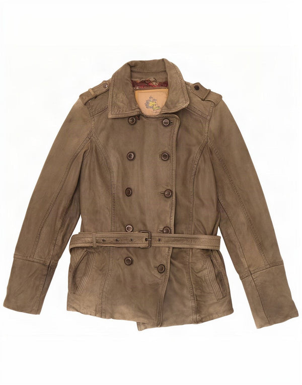 Vintage damska wojskowa skórzana kurtka dwurzędowa EU 38 Medium Khaki